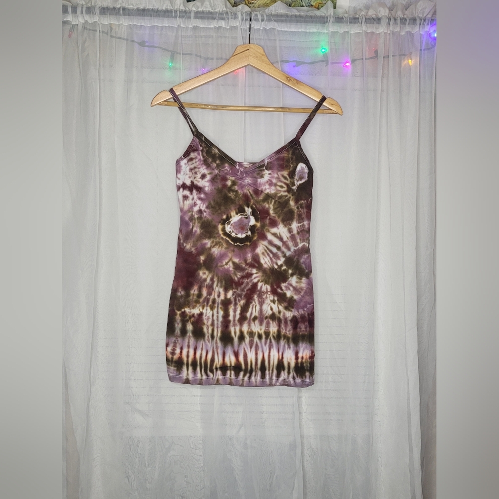 Twenty One large Tie dye spaghetti strap tank top chocolate brown purple
